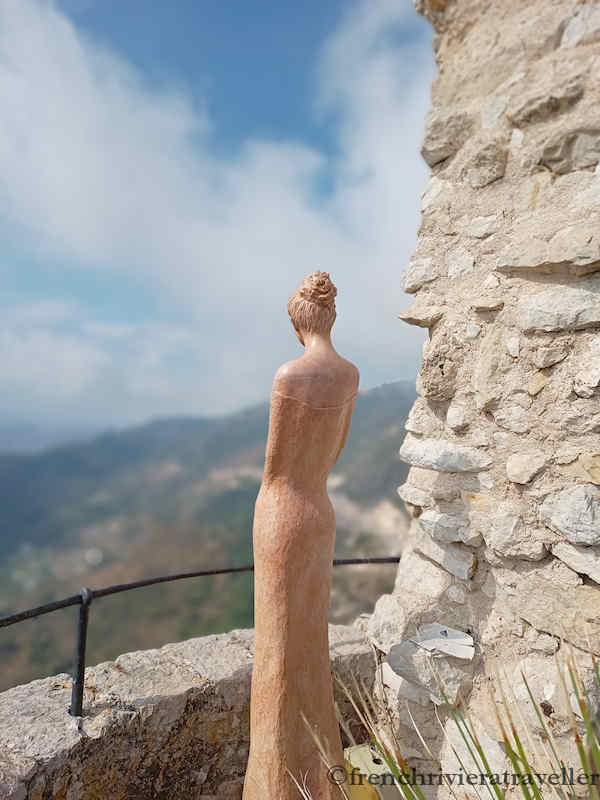 Sculpture of woman in Jardin Exotique, Eze