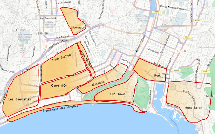 Map of Nice neighborhoods