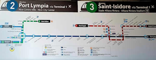 Map of Nice's 3 tram lines